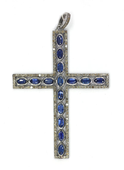 Cross Shape Silver Pave Diamond Pendant