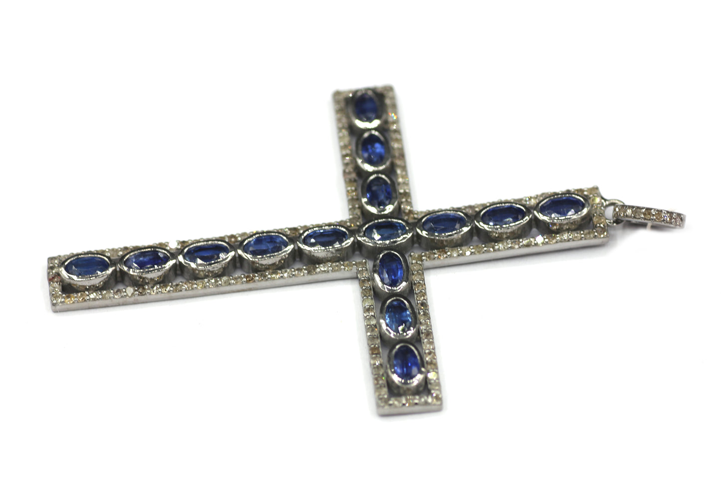 Cross Shape Silver Pave Diamond Pendant