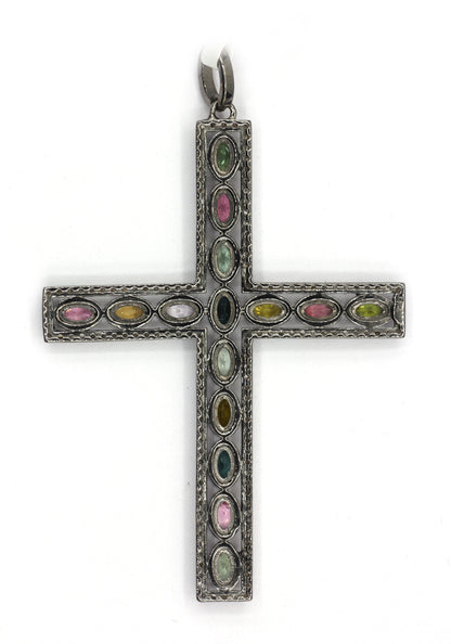 Cross Shape Silver Pave Diamond Pendant