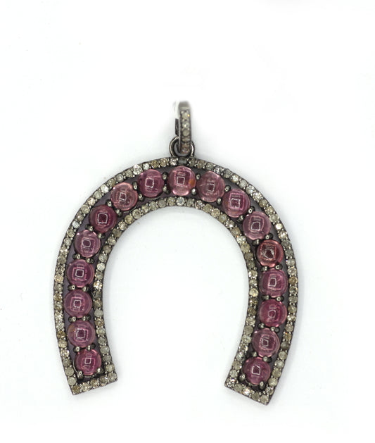 Horseshoe Shape Silver Pave Diamond Pendant