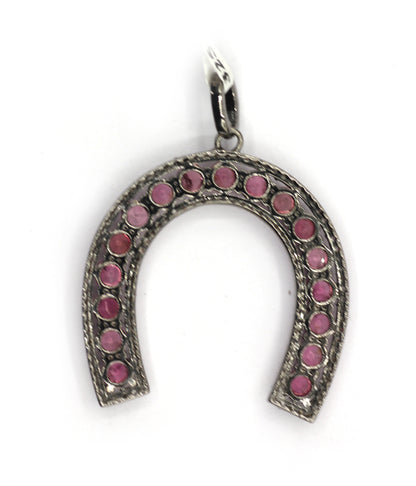 Horseshoe Shape Silver Pave Diamond Pendant