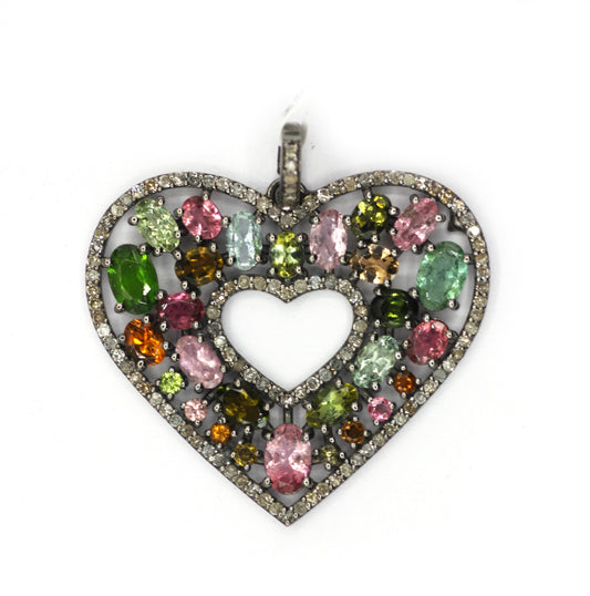 Heart Shape Silver Pave Diamond Pendant