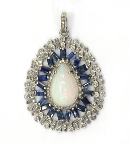 Silver Pave Diamond Pendant With Opal