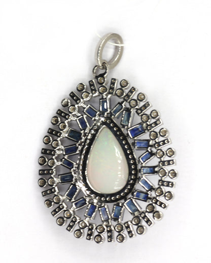 Silver Pave Diamond Pendant With Opal