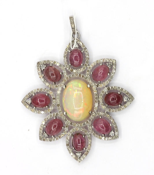 Flower Silver Pave Diamond Pendant