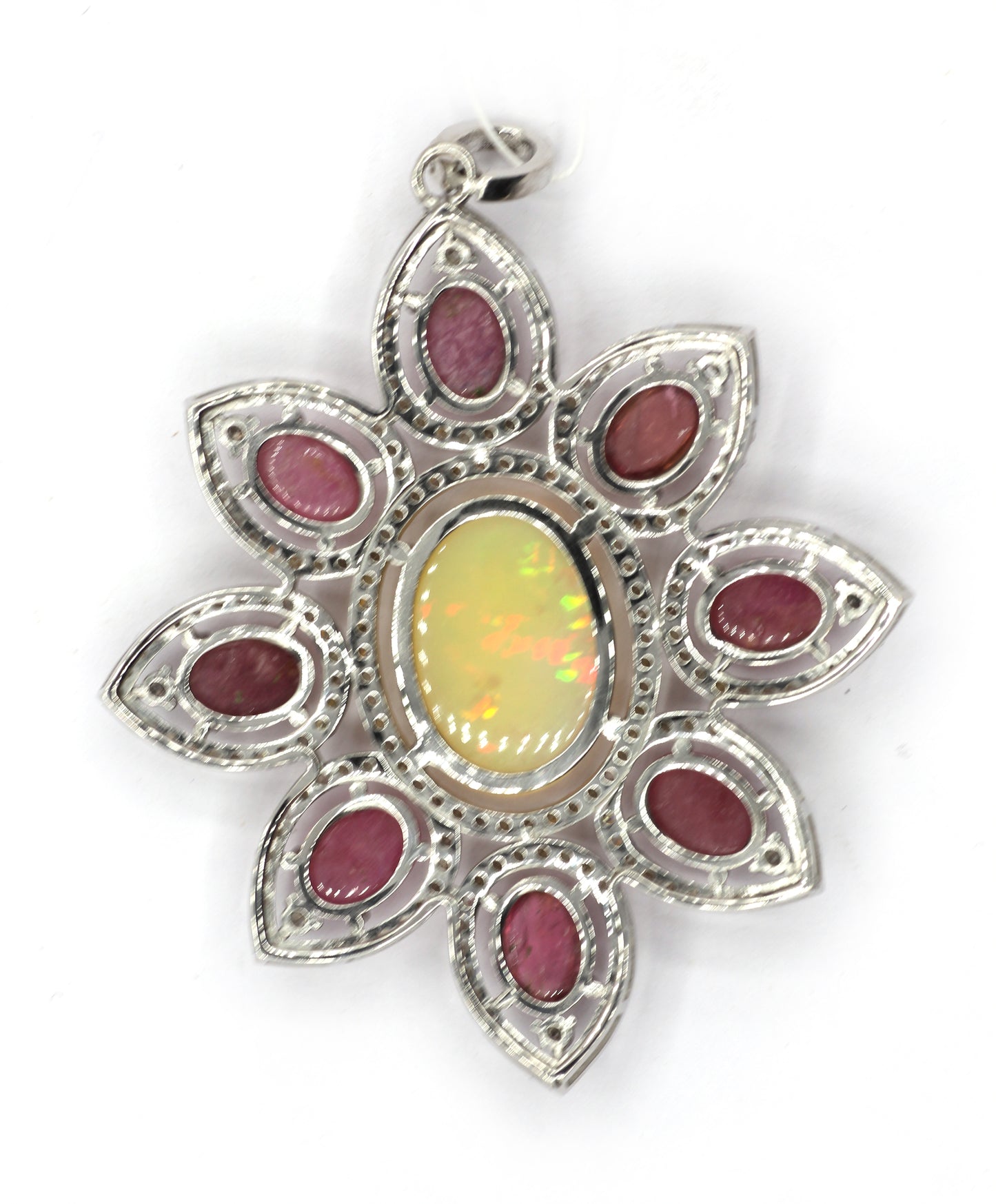Flower Silver Pave Diamond Pendant