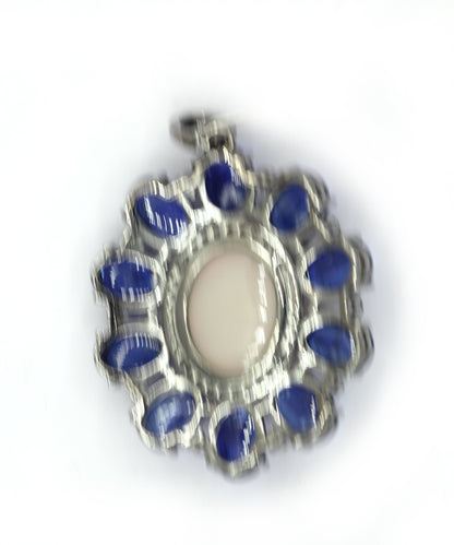 Silver Pave Diamond Pendant With Tanzanite & Opal Stone
