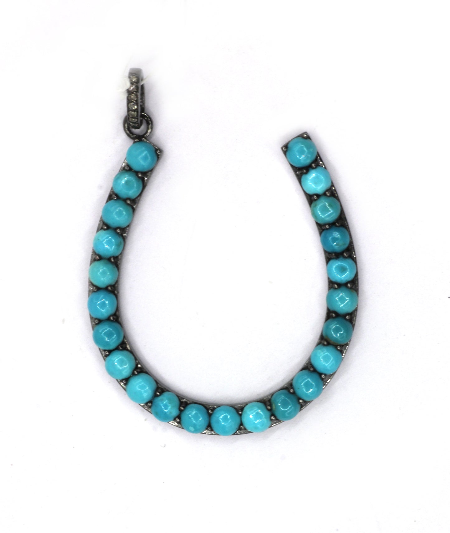Horse shoe Silver Pave Diamond Pendant With Turquoise Stone