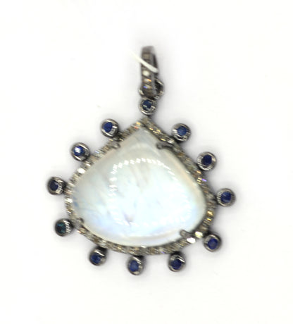 Pear Silver Pave Diamond Pendant With Moonstone