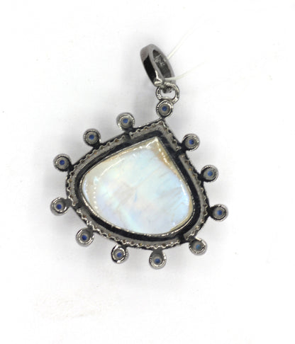 Pear Silver Pave Diamond Pendant With Moonstone