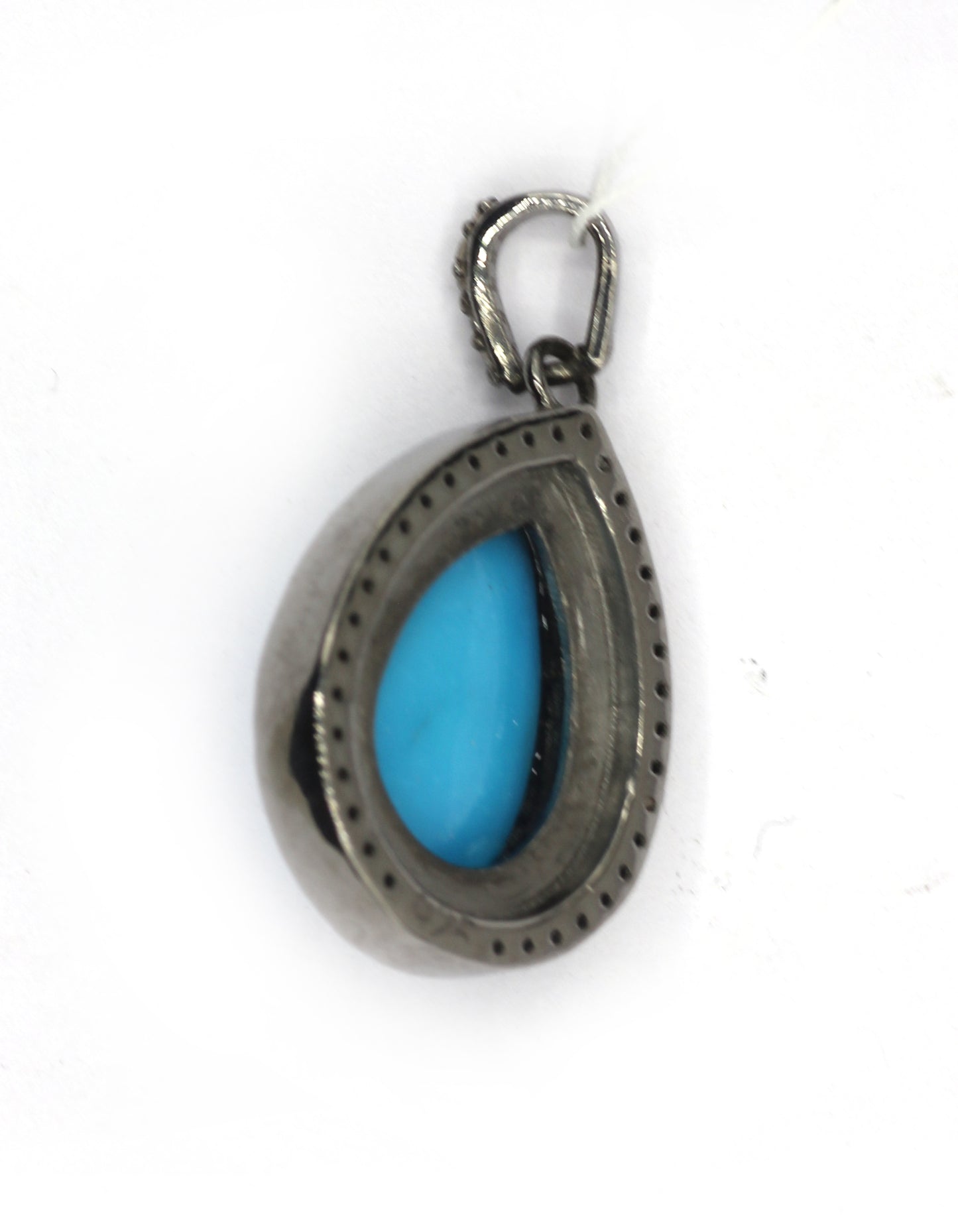 Pear Silver Pave Diamond Pendant With Turquoise Stone