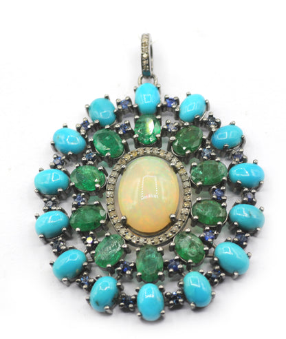 Oval Stone Pave Diamond Pendant