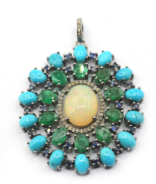Oval Stone Pave Diamond Pendant