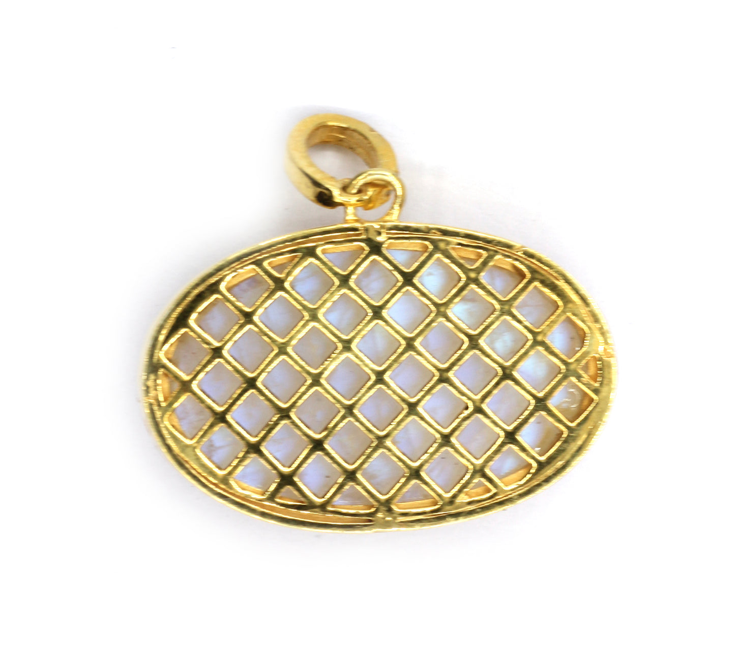 Oval Moonstone Silver Pave Diamond Pendant