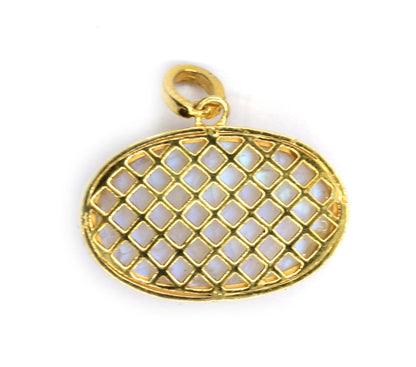 Oval Moonstone Silver Pave Diamond Pendant