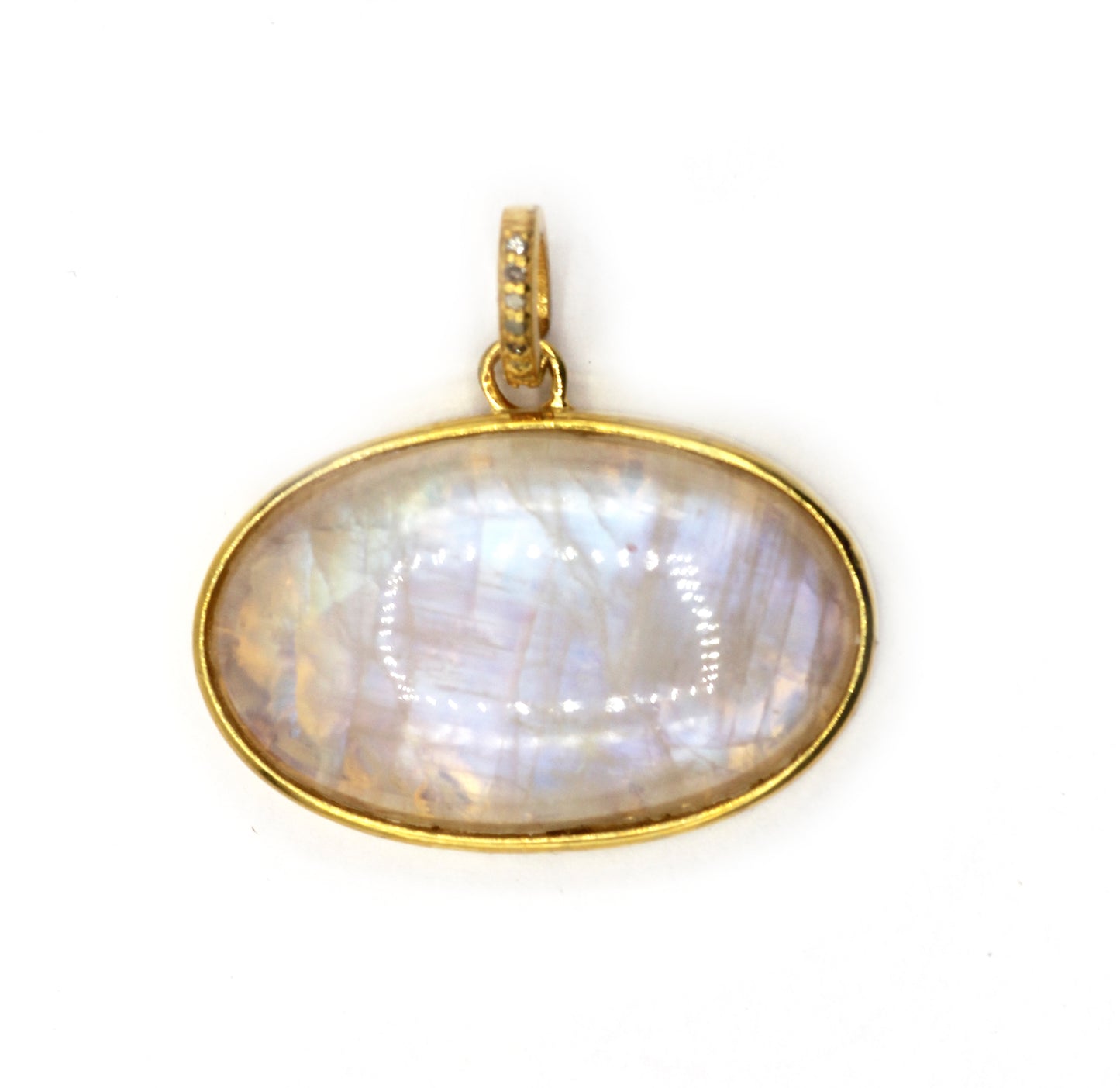 Oval Moonstone Silver Pave Diamond Pendant