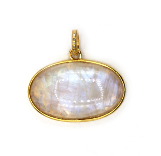 Oval Moonstone Silver Pave Diamond Pendant