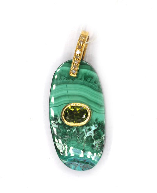 Malachite Silver Pave Diamond Pendant