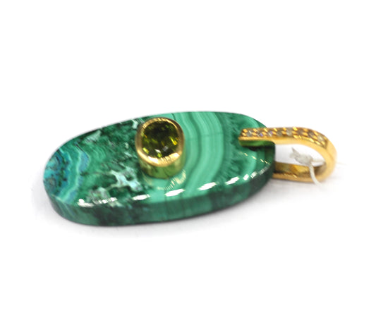 Malachite Silver Pave Diamond Pendant