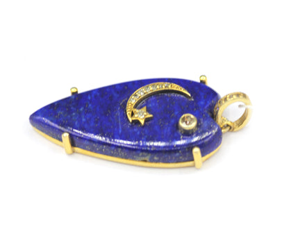 Heart Shape Silver Diamond Lapis lazuli Pendant