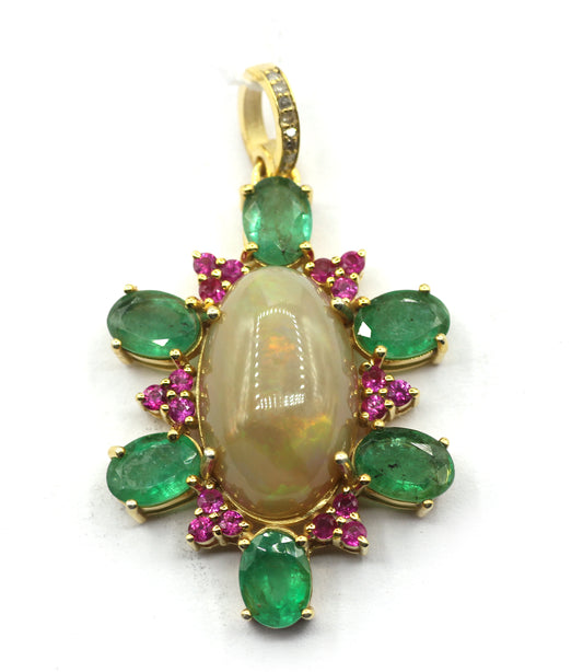 Opal Stone Pave Diamond Pendant