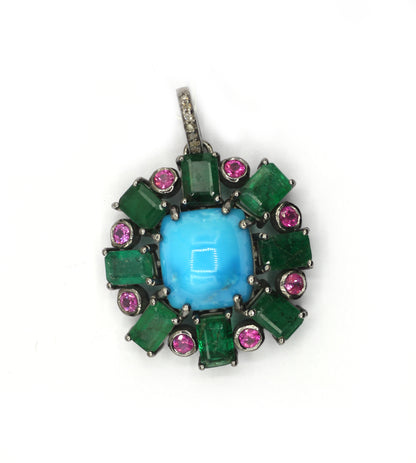 Emerald 92.5 Silver Pave Diamond Pendant