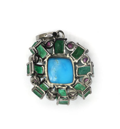 Emerald 92.5 Silver Pave Diamond Pendant