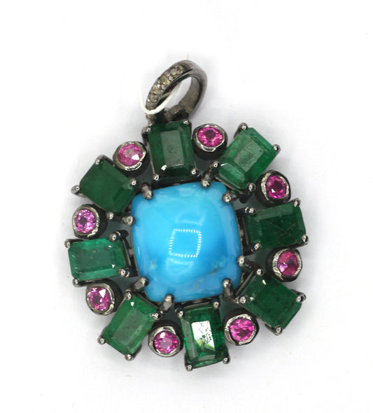 Emerald 92.5 Silver Pave Diamond Pendant
