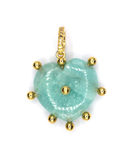 Amazonite Heart Shape Pave Diamond Pendant