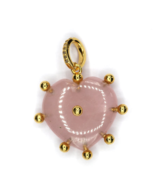 Rose Quartz Heart Shape Pave Diamond Pendant
