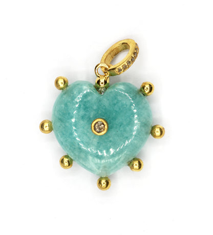 Heart Amazonite Pave Diamond Pendant