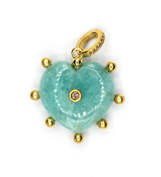 Heart Amazonite Pave Diamond Pendant