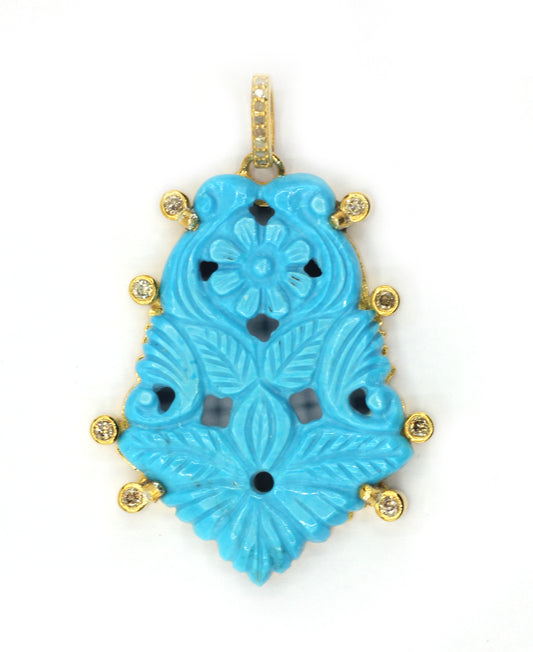 Carving Turquoise Pave Diamond Pendant