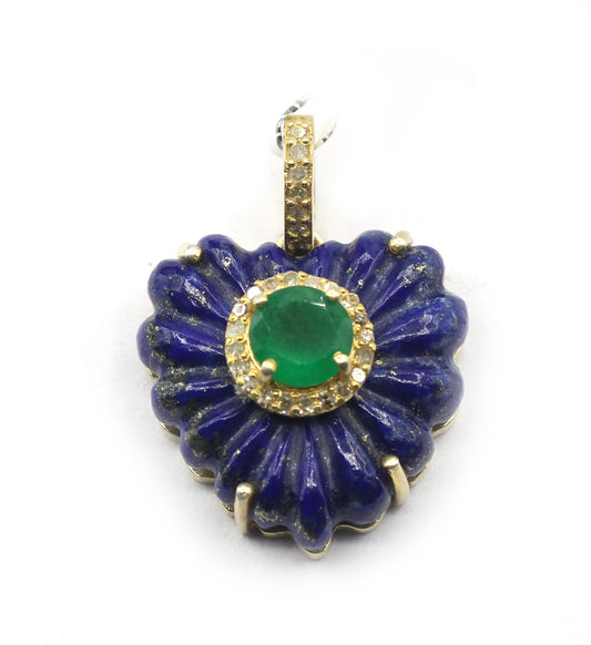 Lapis Lazuli Heart Pave Diamond Pendant