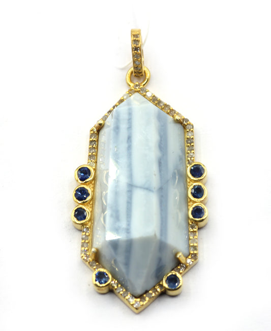 Blue Opal Pave Diamond Pendant