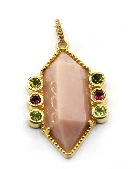 Peach Moonstone Pave Diamond Pendant