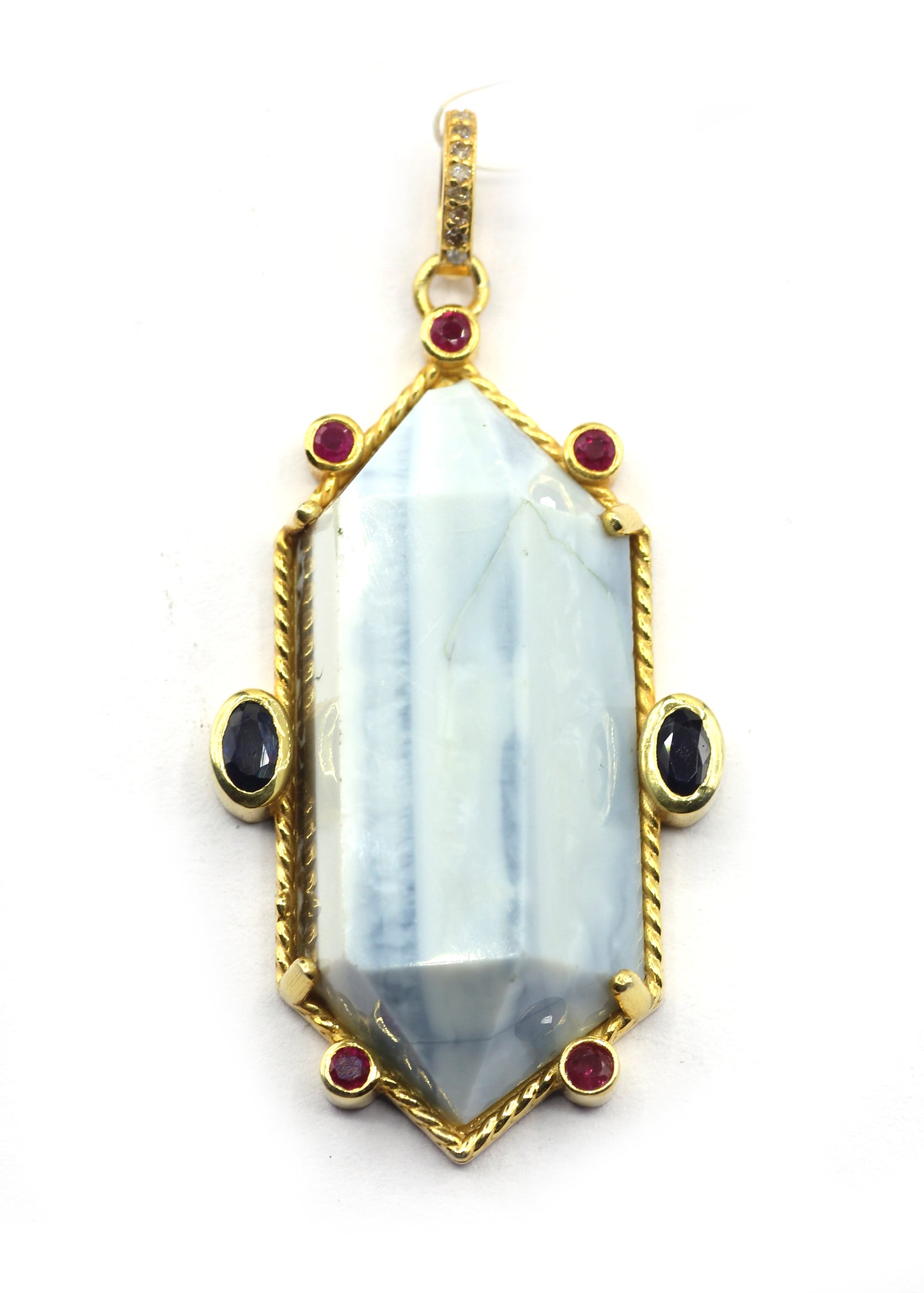 Blue Opal Pave Diamond Pendant