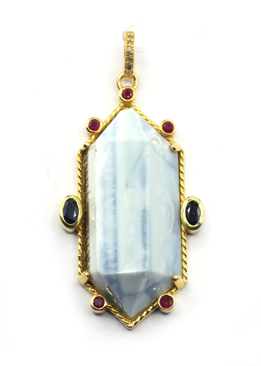 Blue Opal Pave Diamond Pendant