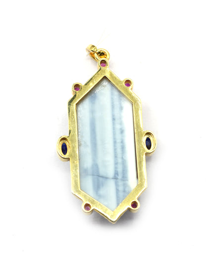 Blue Opal Pave Diamond Pendant