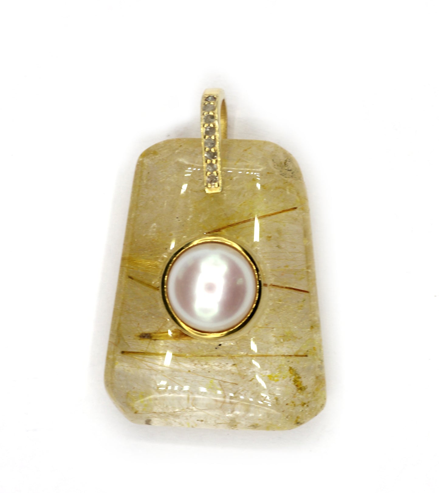 Golden Rutile Silver Pave Diamond Pendant