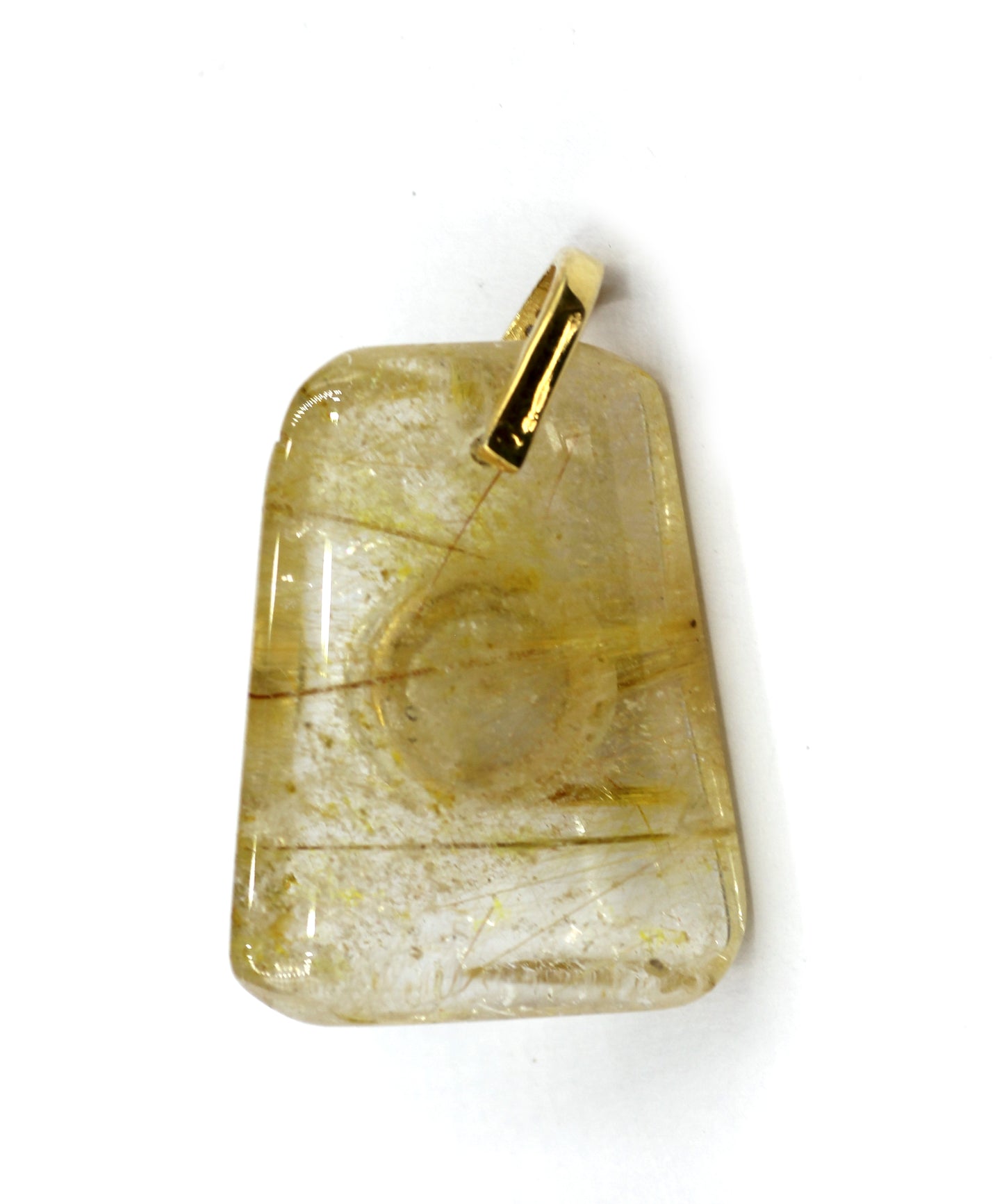 Golden Rutile Silver Pave Diamond Pendant