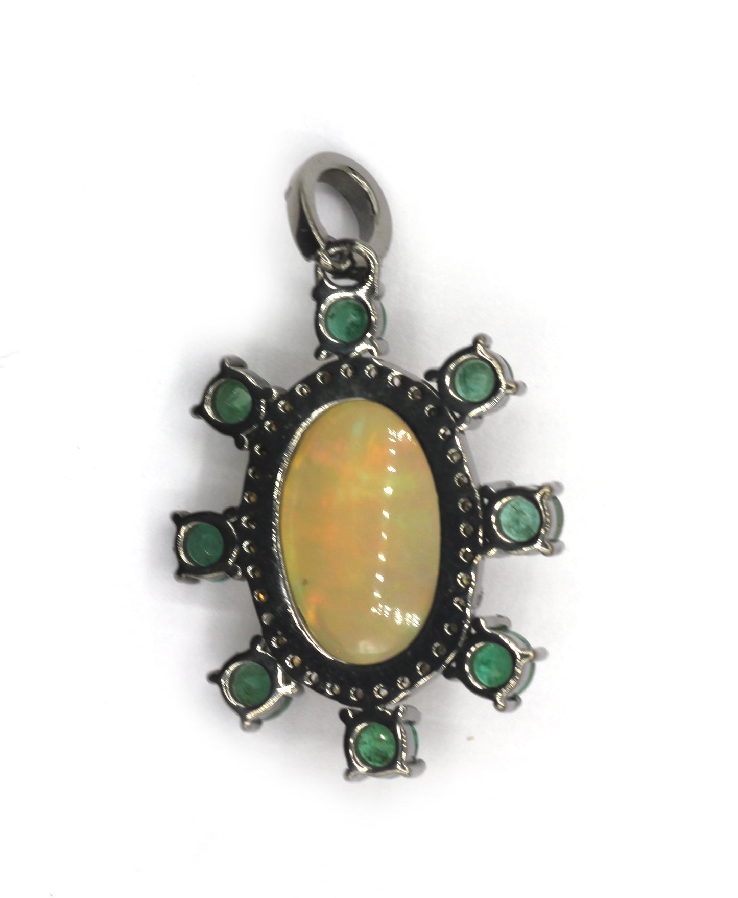 Oval Silver Pave Diamond Pendant