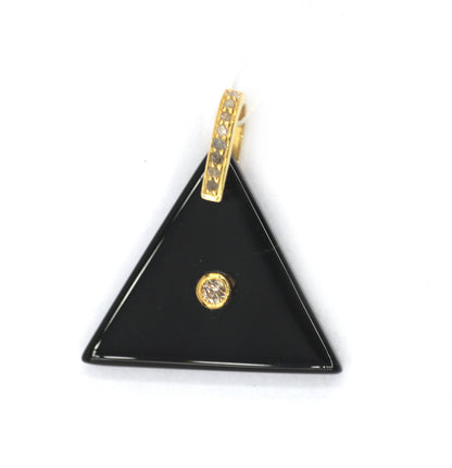 Triangle Black Onyx Silver Pave Diamond Pendant
