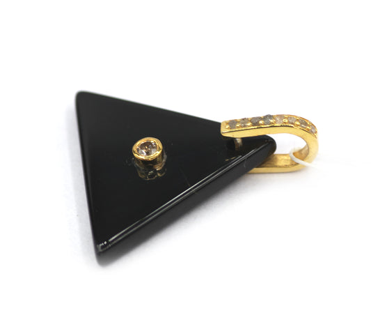Triangle Black Onyx Silver Pave Diamond Pendant