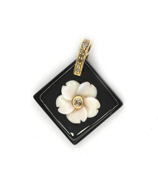 Black Onyx Silver Pave Diamond Pendant