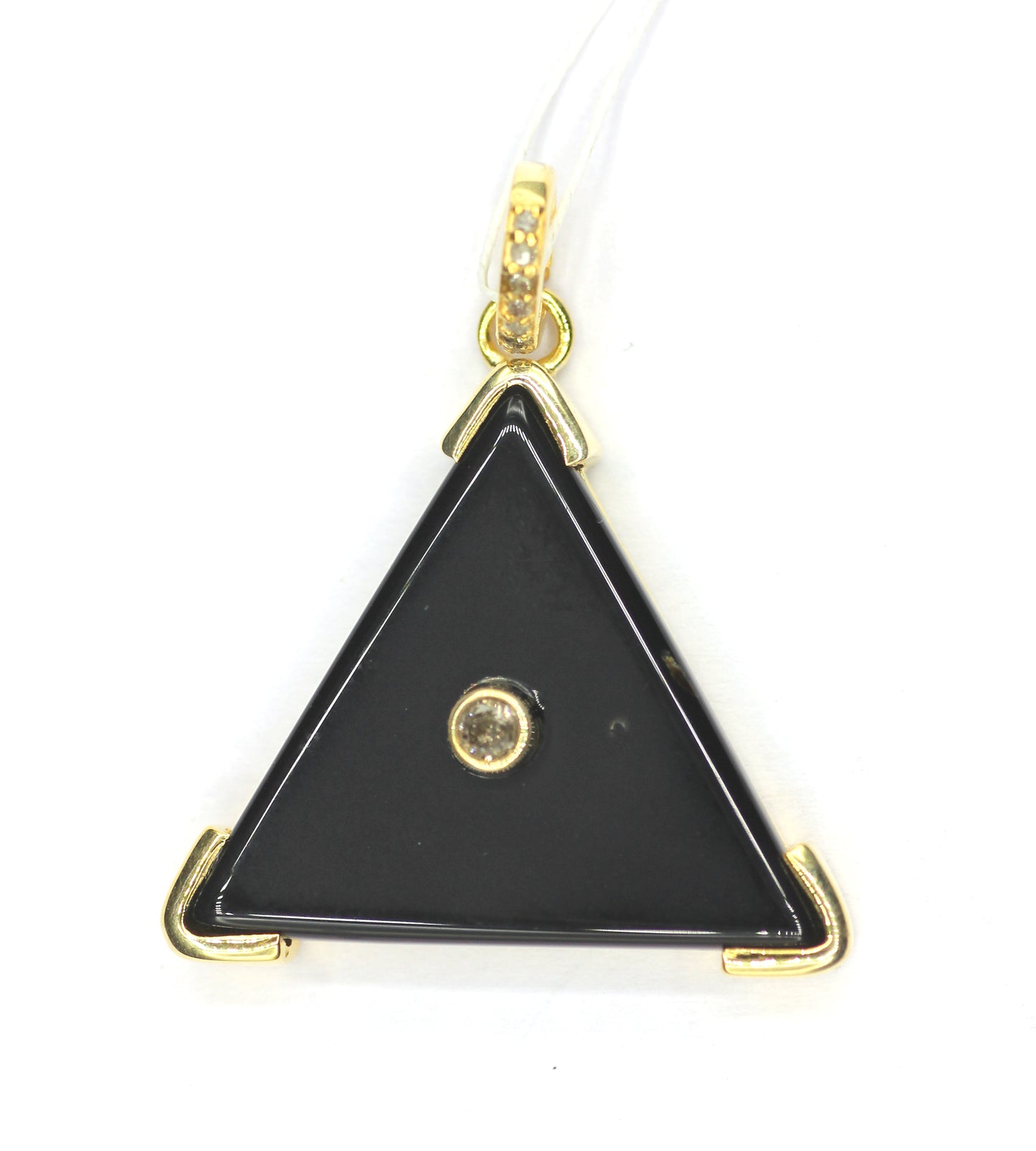 Triangle Black Onyx Silver Pave Diamond Pendant