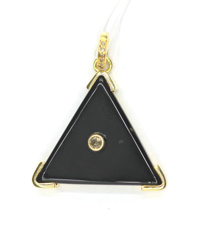 Triangle Black Onyx Silver Pave Diamond Pendant