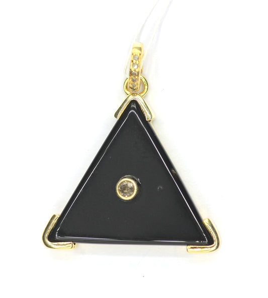 Triangle Black Onyx Silver Pave Diamond Pendant