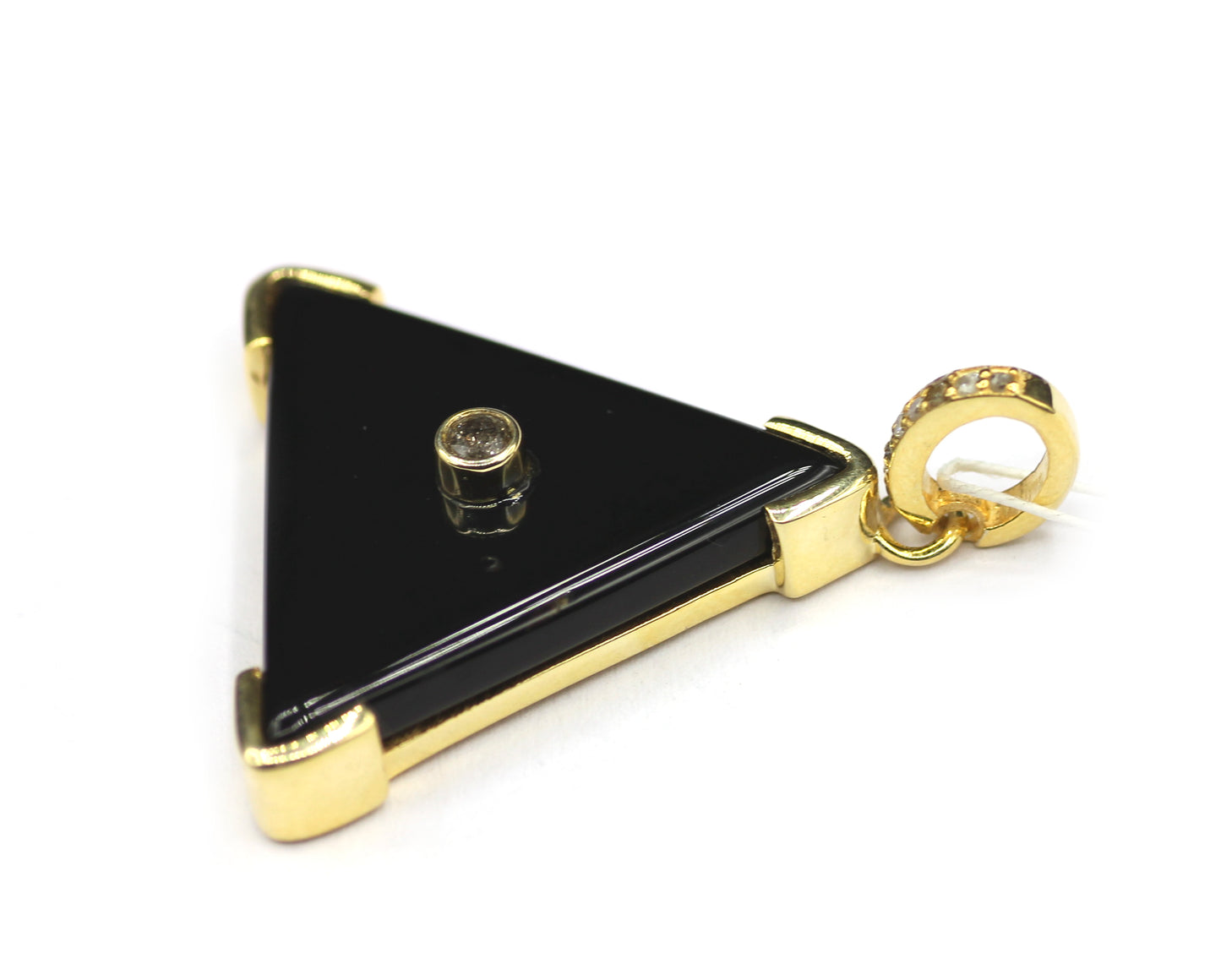 Triangle Black Onyx Silver Pave Diamond Pendant