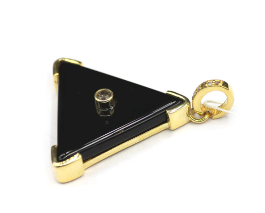 Triangle Black Onyx Silver Pave Diamond Pendant